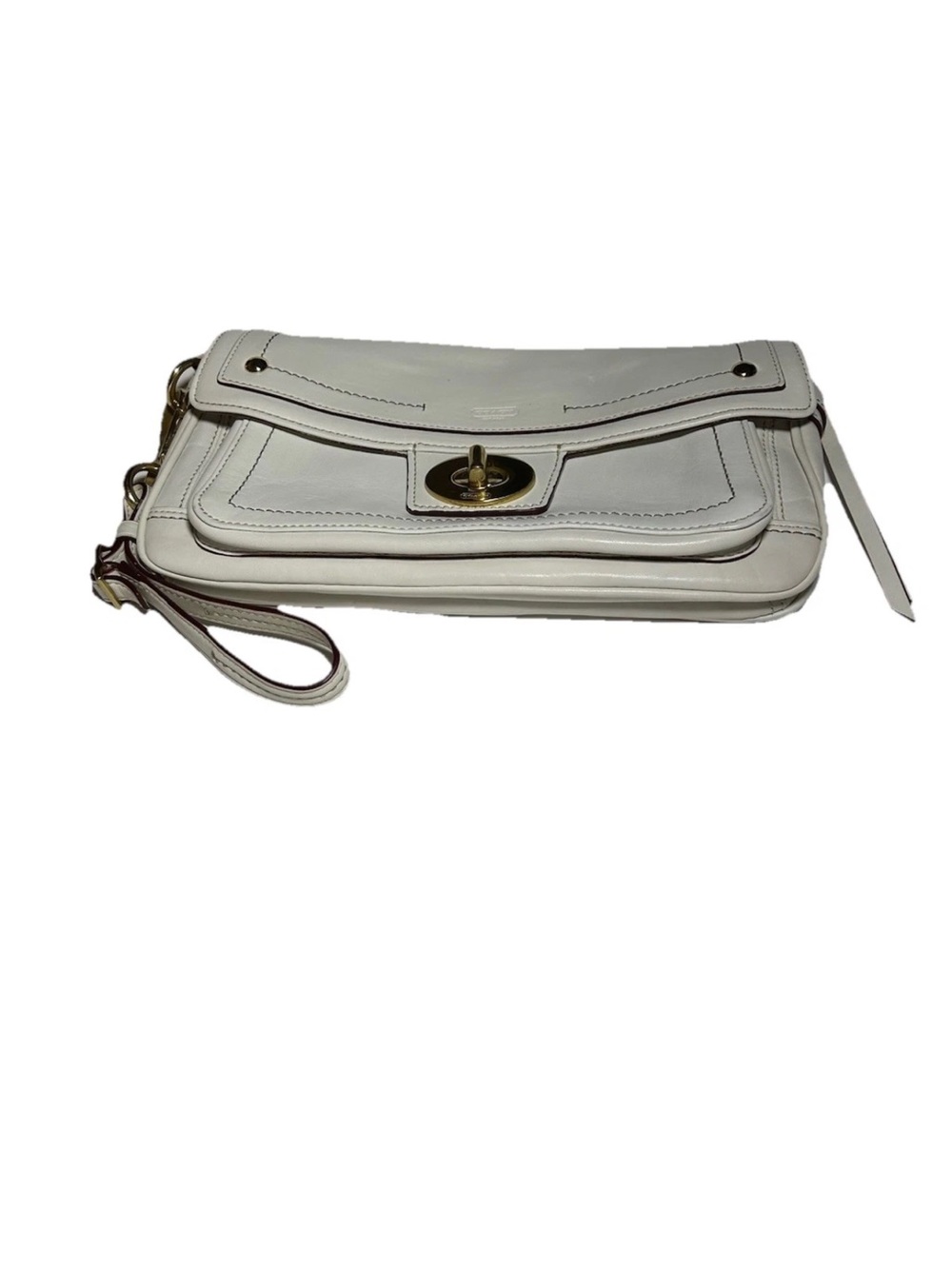 Coach Hamptons XL Wristlet/Clutch Winter White Leather, Brass Hardware, VINTAGE